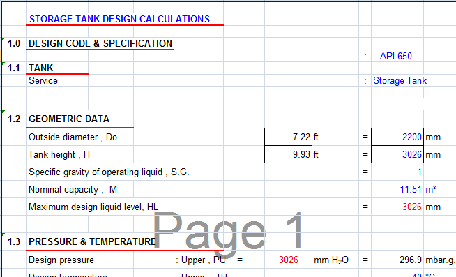 Storage Tank Design Calculations